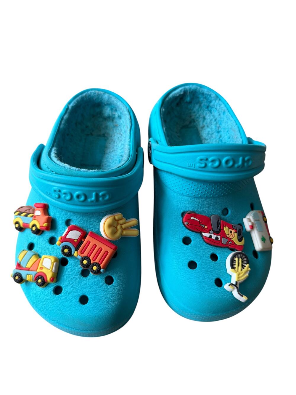 Crocs Classic Lined Clog Toddler C10 Teal Jibbitz Trucks Cars